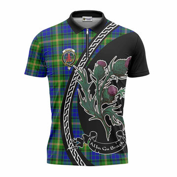 Maitland Family Crest Tartan Zipper Polo Shirt Alba Thistle Inspired