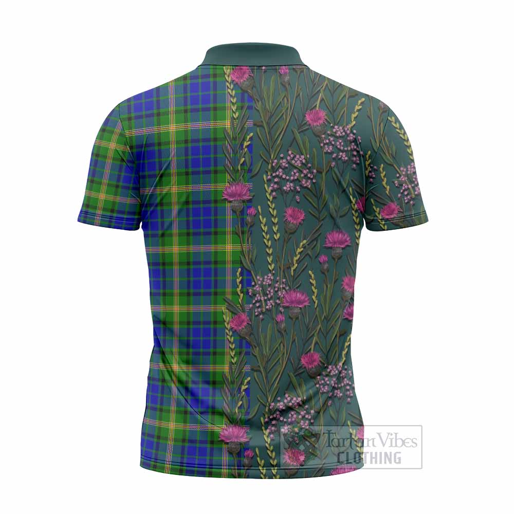 Maitland Family Crest Tartan Zipper Polo Shirt Scottish Thistle Flower Pattern Half Style - Tartan Vibes Clothing