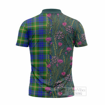 Maitland Family Crest Tartan Zipper Polo Shirt Scottish Thistle Flower Pattern Half Style