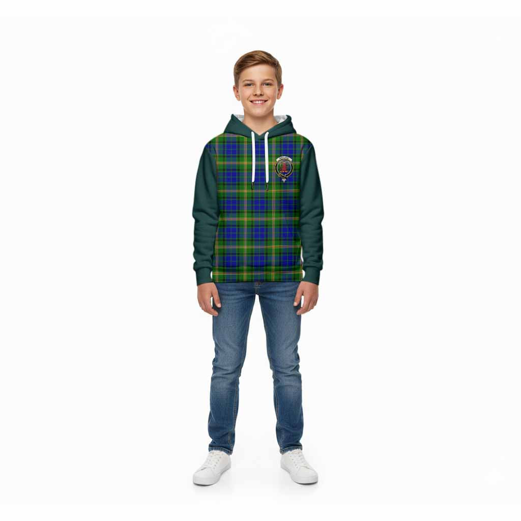 Maitland Tartan Accent Kid Hoodie with Family Crest