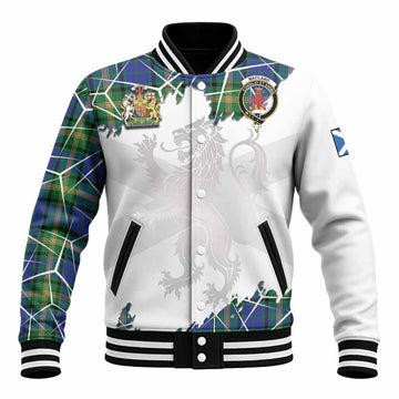 Maitland Tartan Baseball Jacket with Family Crest and Lion Rampant Grunge Style
