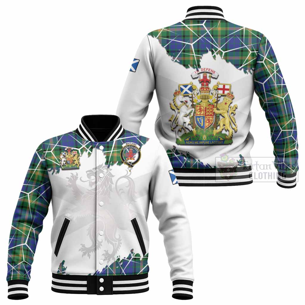 Maitland Tartan Baseball Jacket with Family Crest and Lion Rampant Grunge Style
