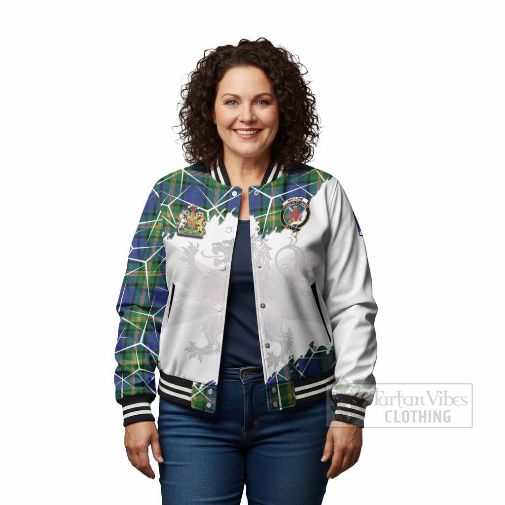 Maitland Tartan Baseball Jacket with Family Crest and Lion Rampant Grunge Style