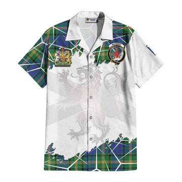 Maitland Tartan Cotton Hawaiian Shirt with Family Crest and Lion Rampant Grunge Style