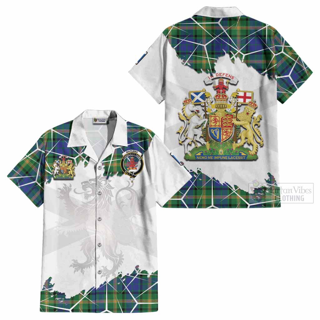 Maitland Tartan Cotton Hawaiian Shirt with Family Crest and Lion Rampant Grunge Style