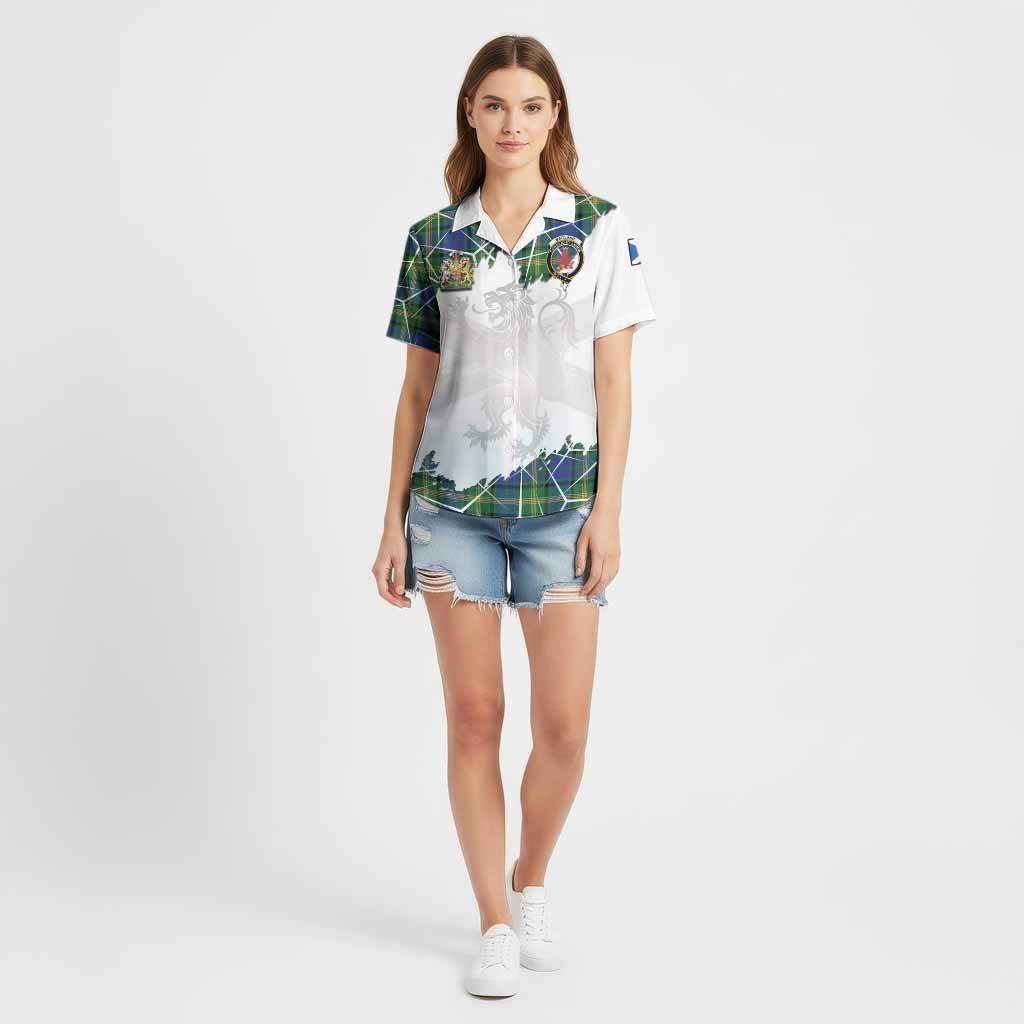 Maitland Tartan Cotton Hawaiian Shirt with Family Crest and Lion Rampant Grunge Style