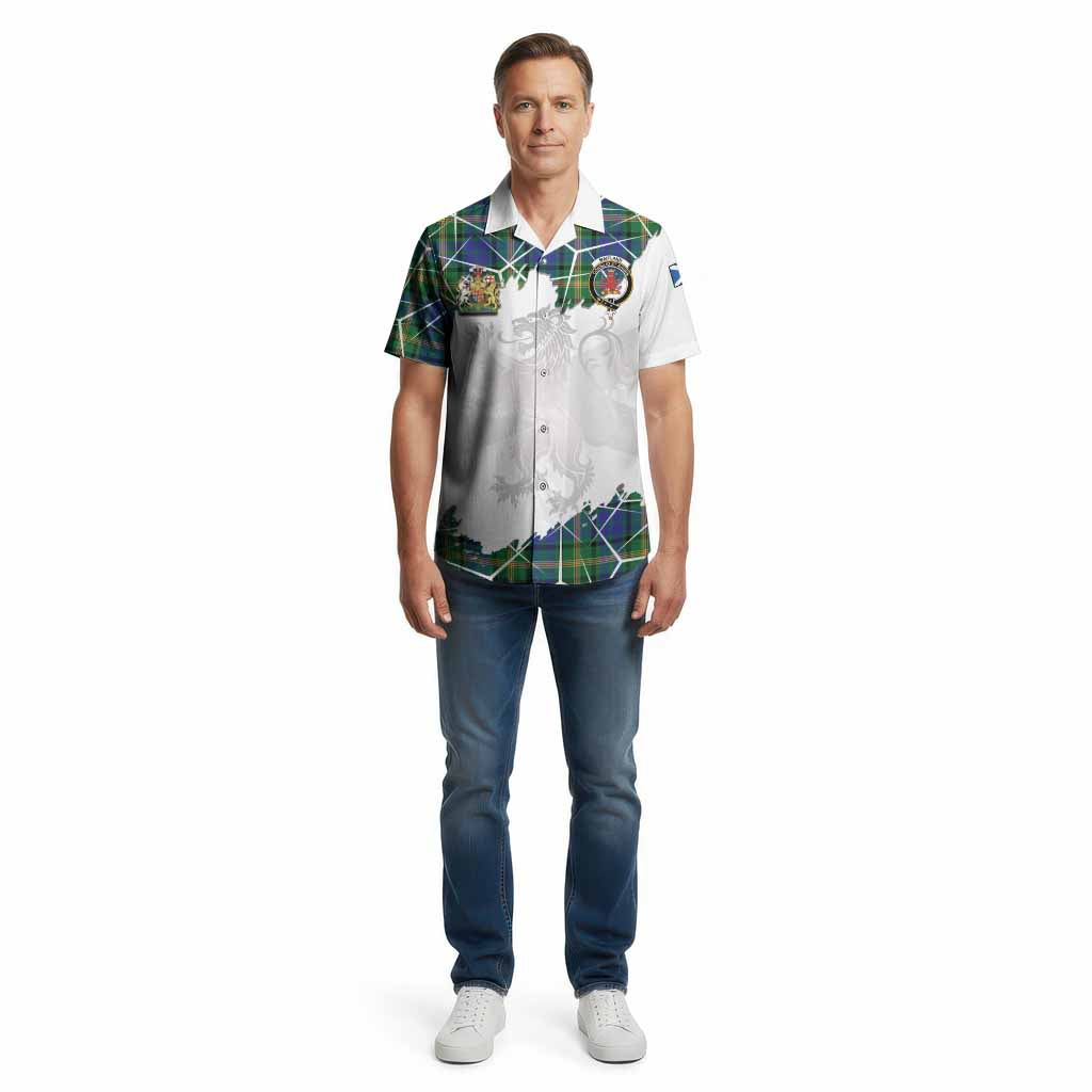 Maitland Tartan Cotton Hawaiian Shirt with Family Crest and Lion Rampant Grunge Style