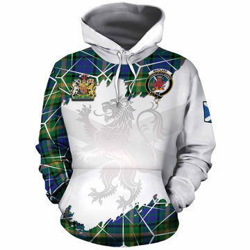 Maitland Tartan Cotton Hoodie with Family Crest and Lion Rampant Grunge Style