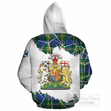 Maitland Tartan Cotton Hoodie with Family Crest and Lion Rampant Grunge Style