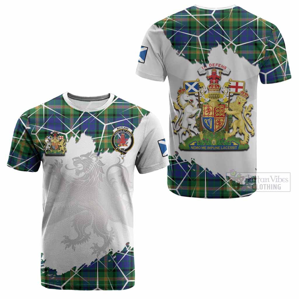 Maitland Tartan Cotton T-shirt with Family Crest and Lion Rampant Grunge Style