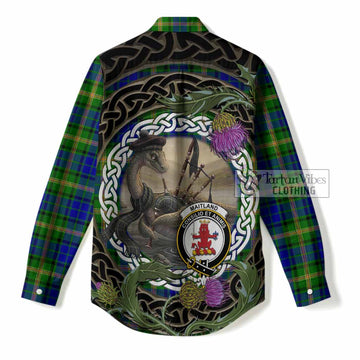 Maitland Tartan Crest Bagpipe Nessie Women Casual Shirt Scottish Loch Ness Monster Celtic Thistle