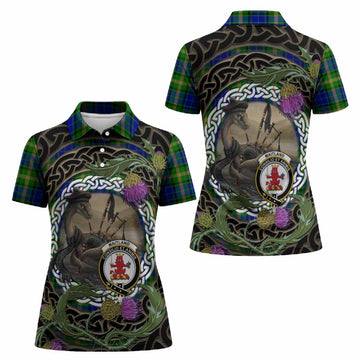Maitland Tartan Crest Bagpipe Nessie Women Polo Shirt Scottish Loch Ness Monster Celtic Thistle