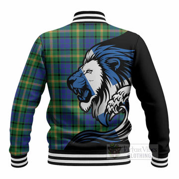 Maitland Tartan Crest Baseball Jacket Scottish Golden Lions Wave Flow
