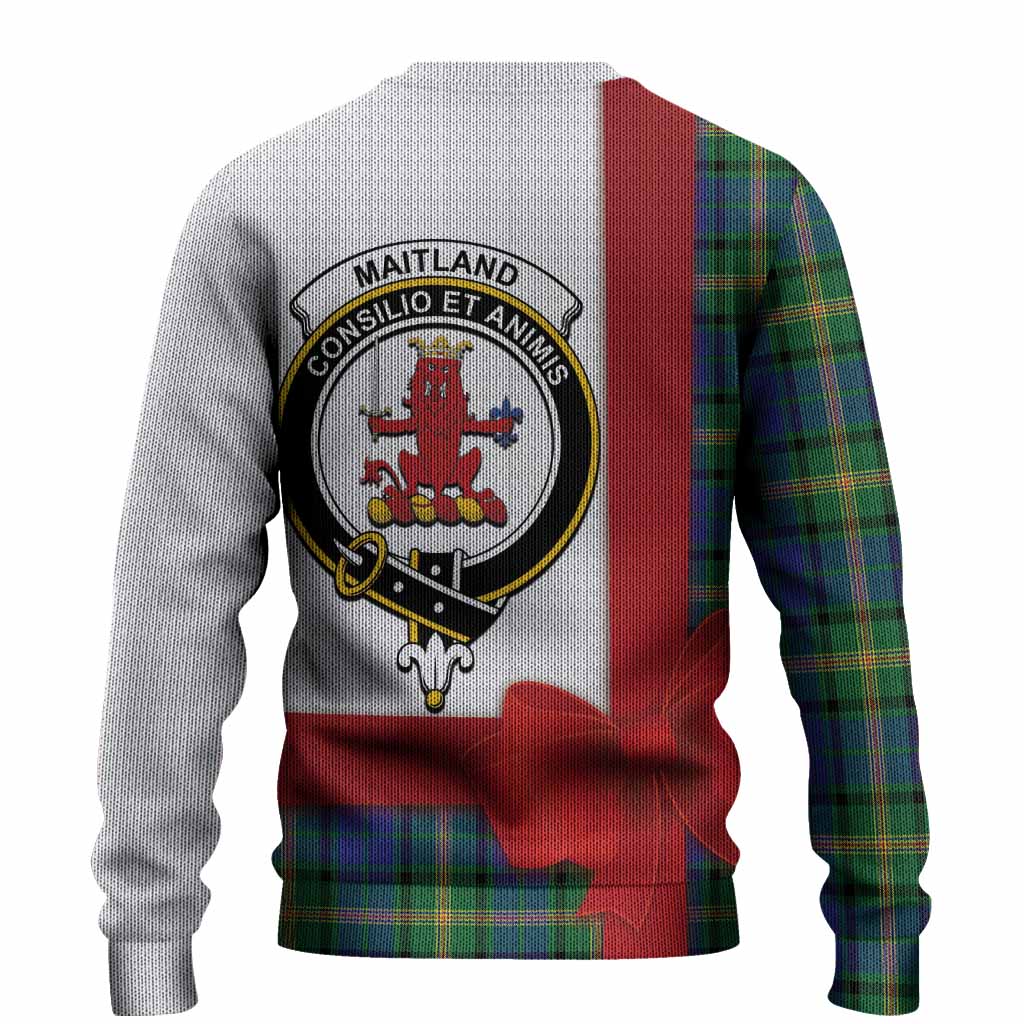 Maitland Tartan Crest Christmas Christmas Ugly Sweater Highland Cow Bagpipes Coquette Bow Style
