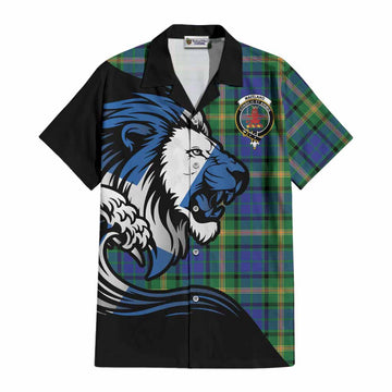 Maitland Tartan Crest Cotton Hawaiian Shirt Scottish Golden Lions Wave Flow