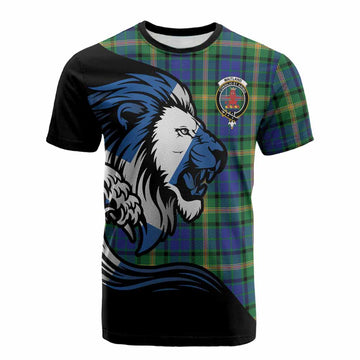 Maitland Tartan Crest Cotton T-shirt Scottish Golden Lions Wave Flow