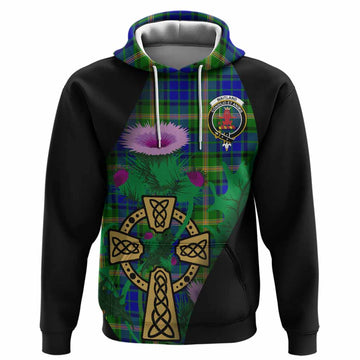 Maitland Tartan Crest Hoodie Celtic Cross Thistle Flowers