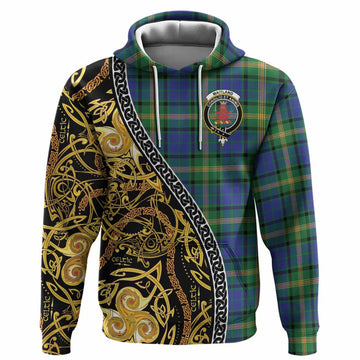 Maitland Tartan Crest Hoodie Celtic Knot and Triple Trickle Spiral Symbols