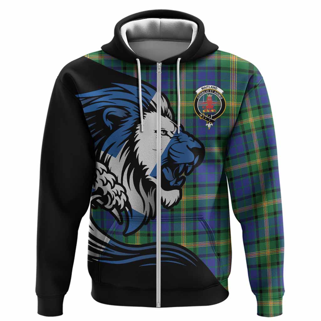 Maitland Tartan Crest Hoodie Scottish Golden Lions Wave Flow
