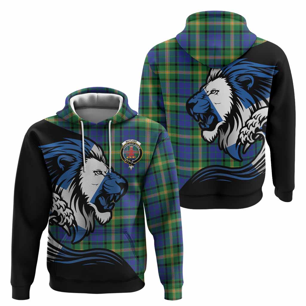 Maitland Tartan Crest Hoodie Scottish Golden Lions Wave Flow