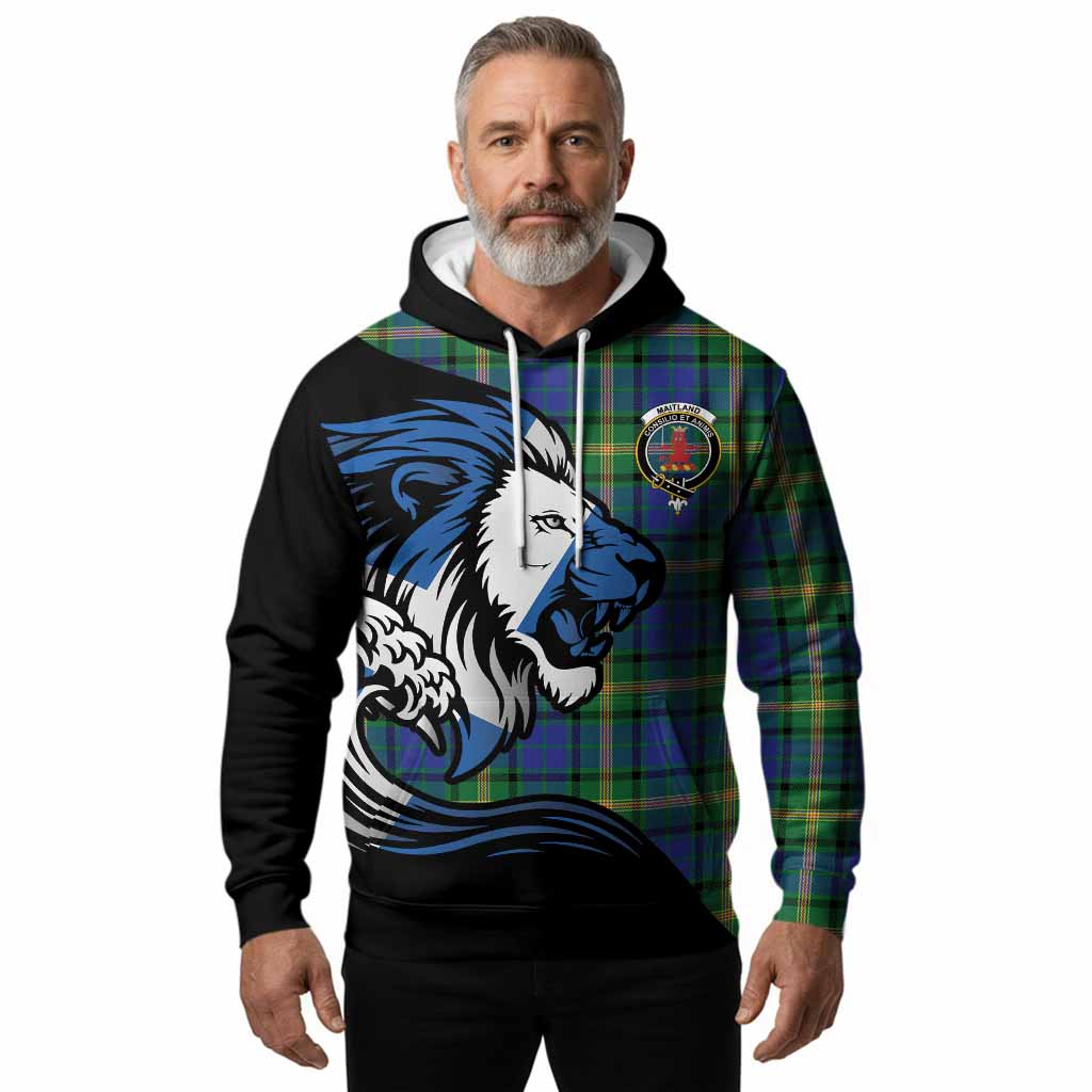 Maitland Tartan Crest Hoodie Scottish Golden Lions Wave Flow
