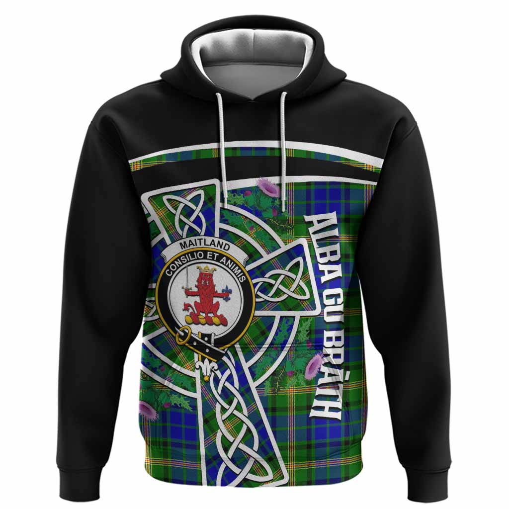 Maitland Tartan Crest Hoodie Scottish Thistle Celtic Cross Alba Gu Brath