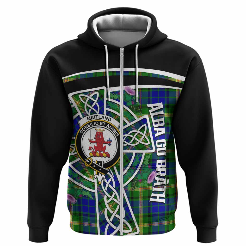 Maitland Tartan Crest Hoodie Scottish Thistle Celtic Cross Alba Gu Brath