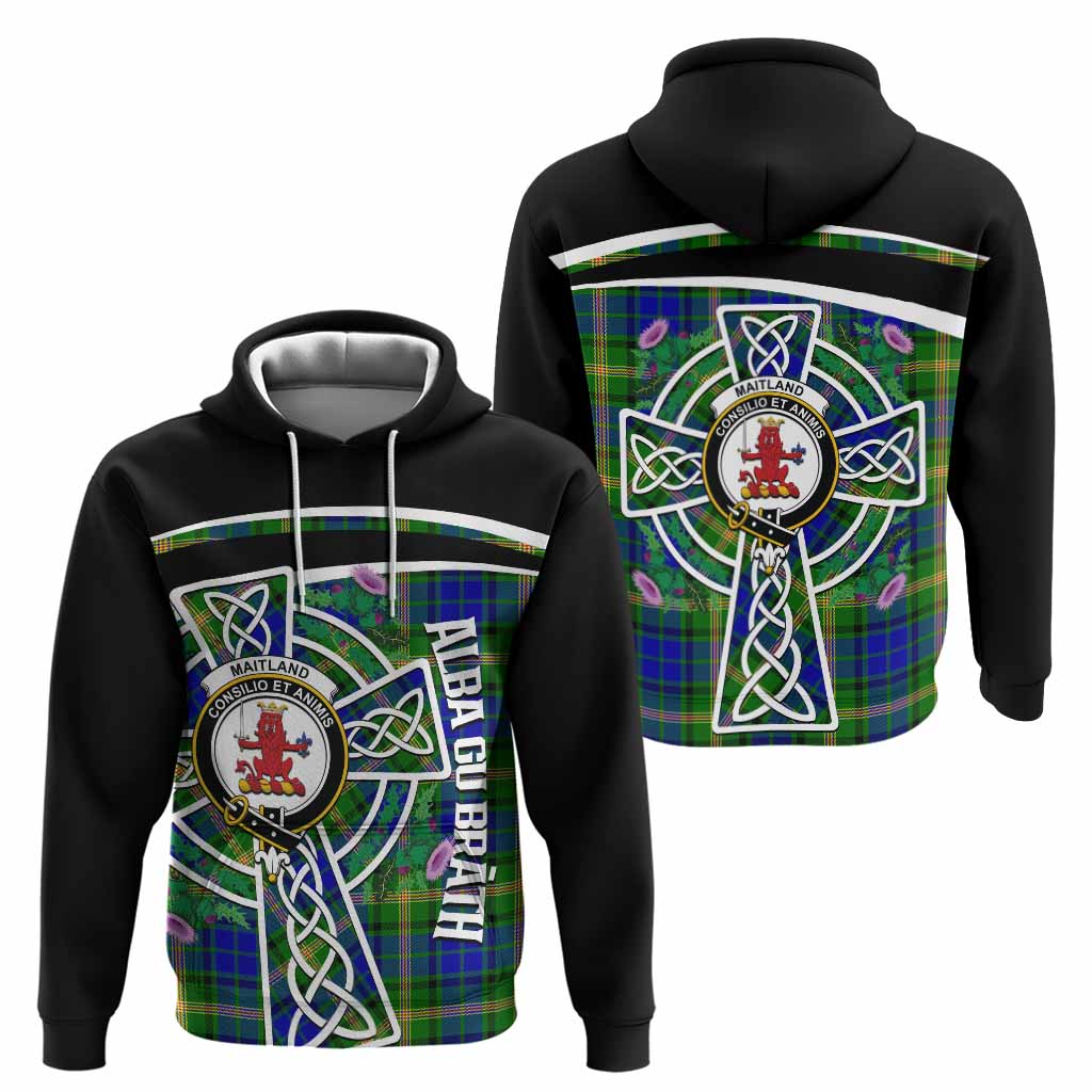 Maitland Tartan Crest Hoodie Scottish Thistle Celtic Cross Alba Gu Brath