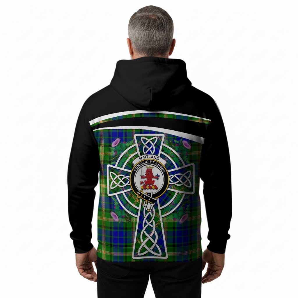 Maitland Tartan Crest Hoodie Scottish Thistle Celtic Cross Alba Gu Brath