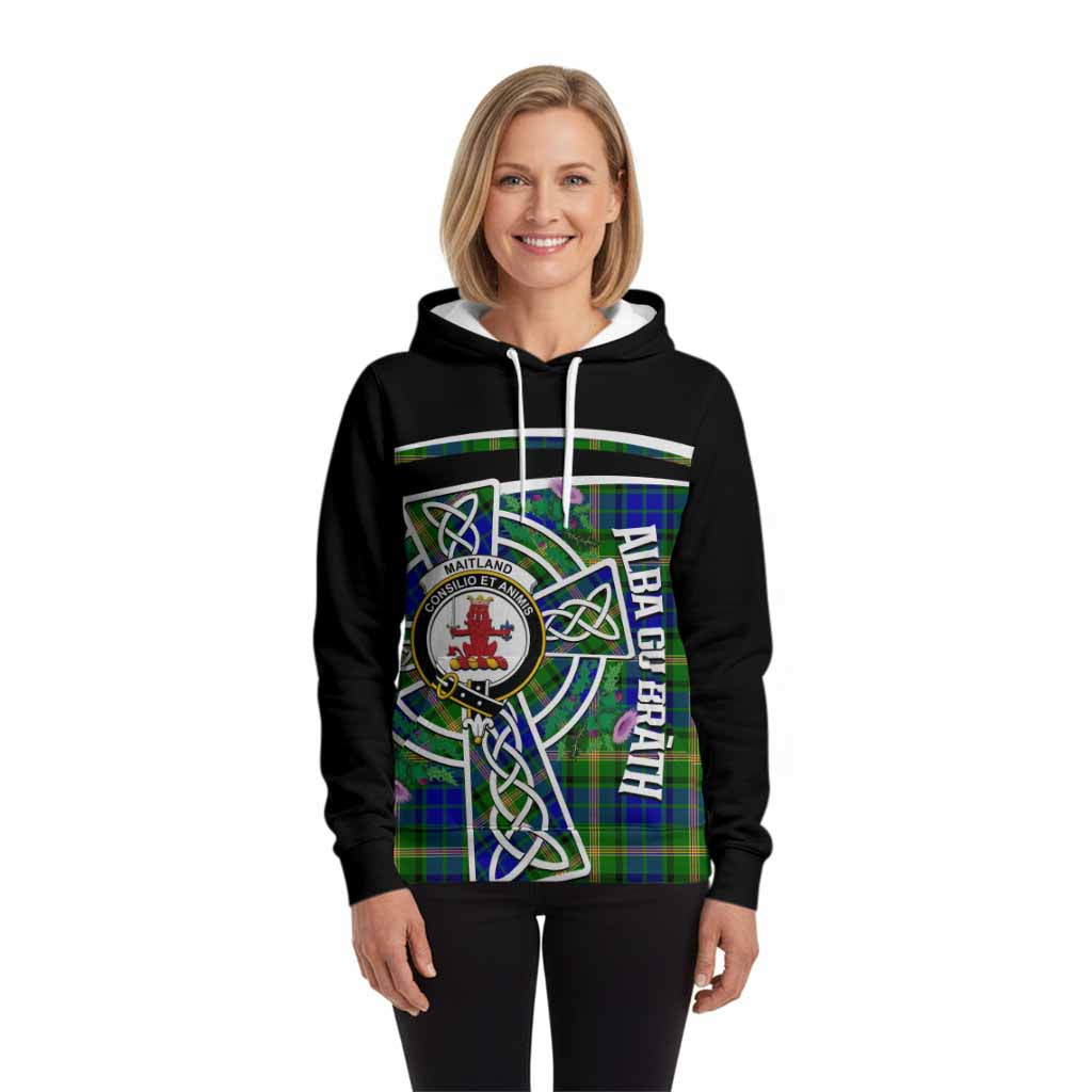 Maitland Tartan Crest Hoodie Scottish Thistle Celtic Cross Alba Gu Brath