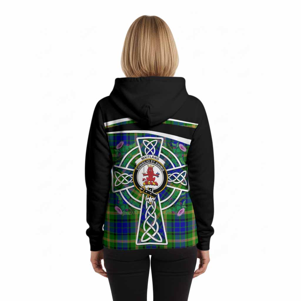 Maitland Tartan Crest Hoodie Scottish Thistle Celtic Cross Alba Gu Brath