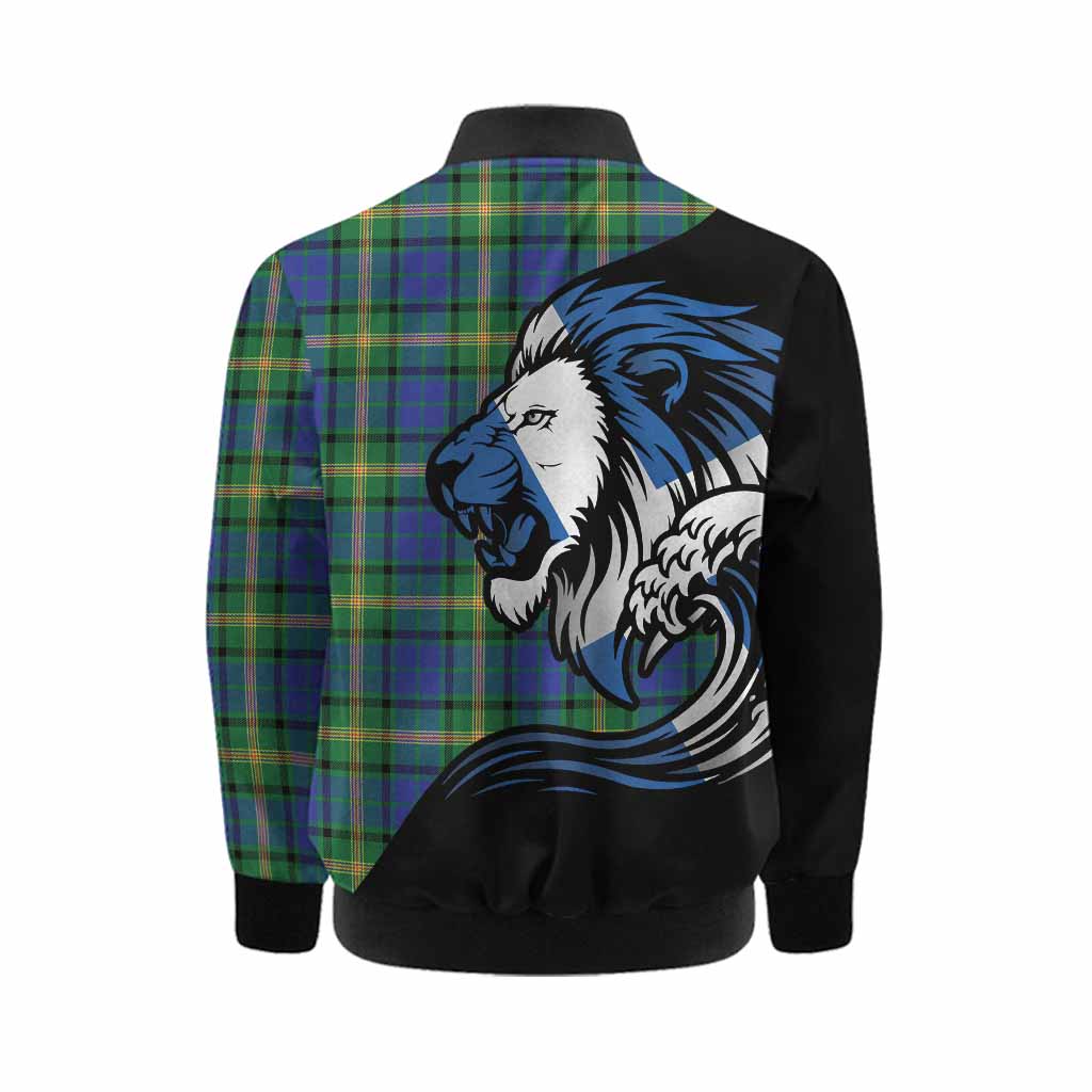 Maitland Tartan Crest Kid Bomber Jacket Scottish Golden Lions Wave Flow