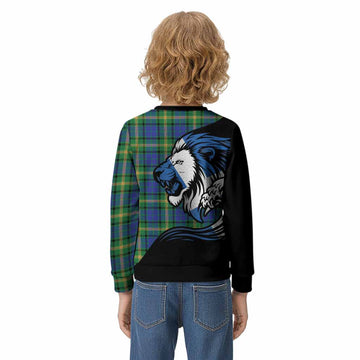Maitland Tartan Crest Kid Knitted Sweatshirt Scottish Golden Lions Wave Flow