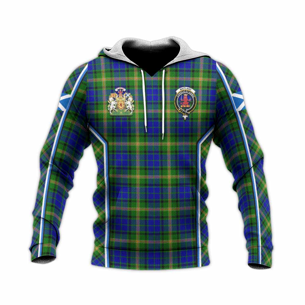 Maitland Tartan Crest Knitted Hoodie Scotland Coat of Arm Flag Style - Tartan Vibes Clothing