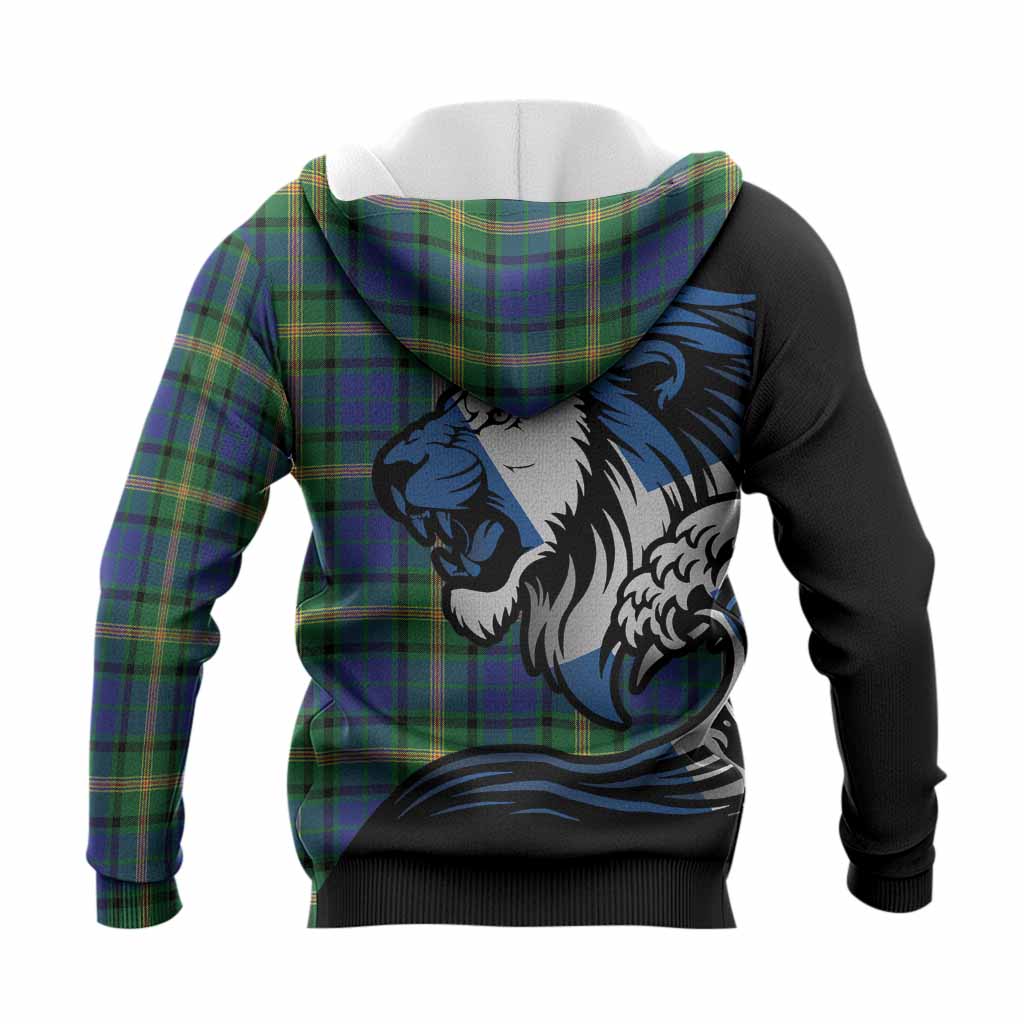Maitland Tartan Crest Knitted Hoodie Scottish Golden Lions Wave Flow