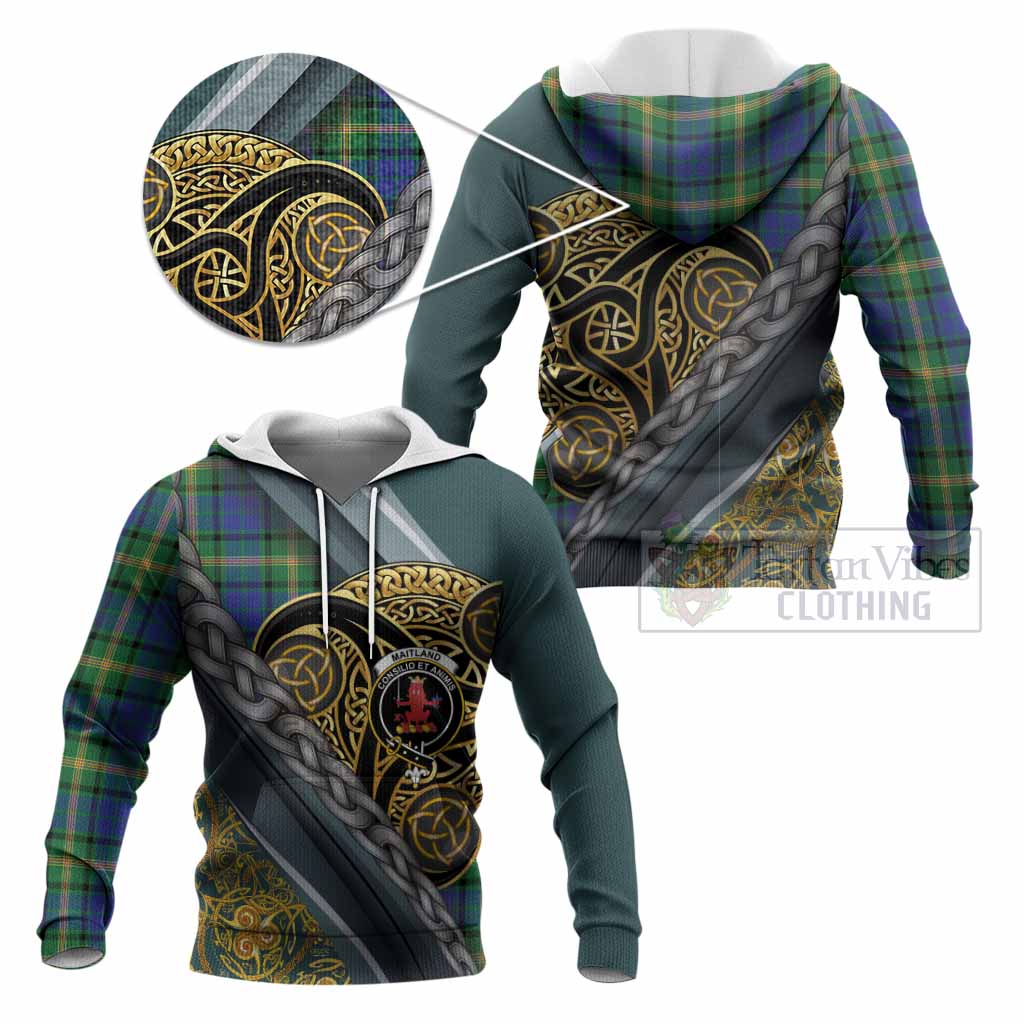 Maitland Tartan Crest Knitted Hoodie Scottish Triskele Celtic