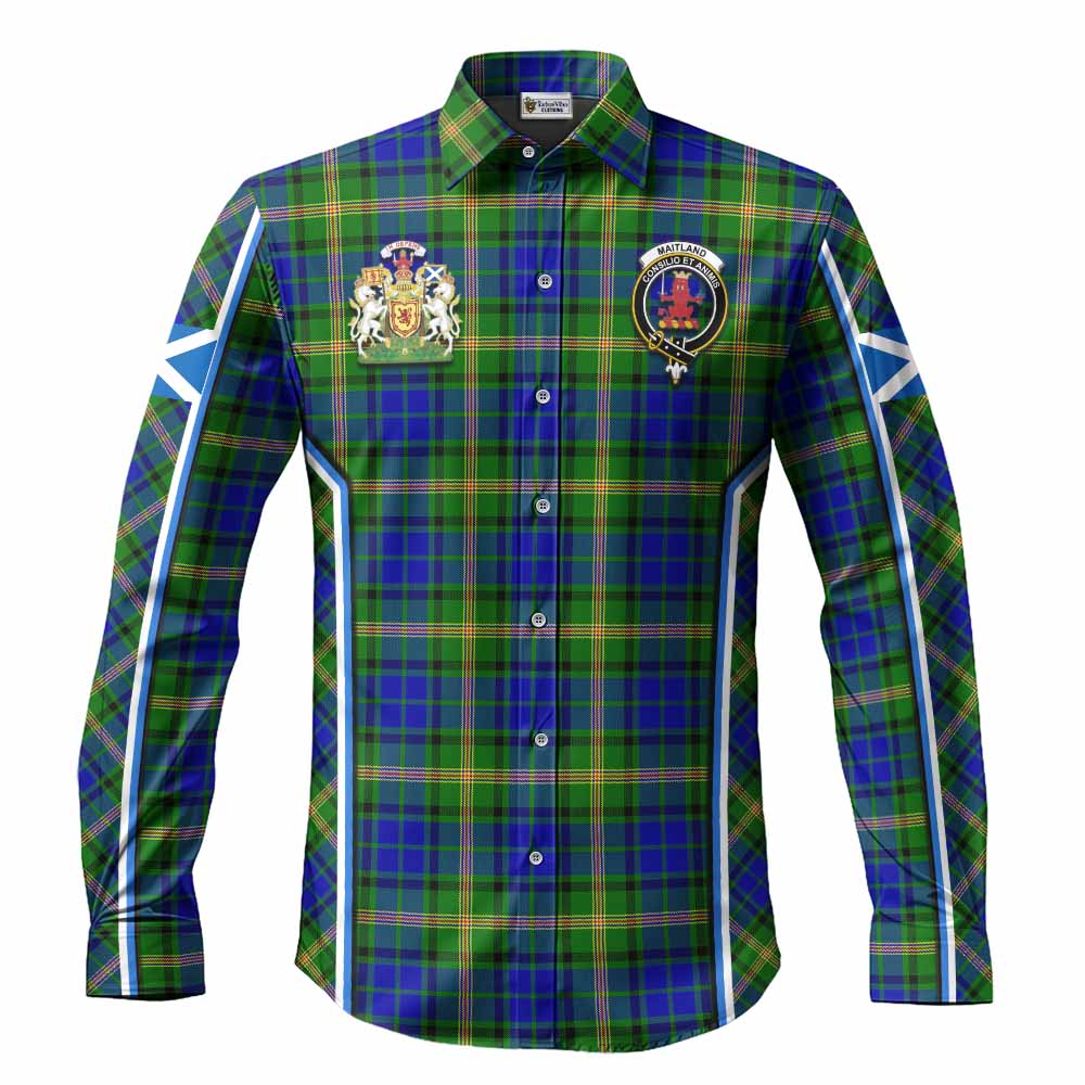 Maitland Tartan Crest Long Sleeve Button Shirts Scotland Coat of Arm Flag Style - Tartan Vibes Clothing