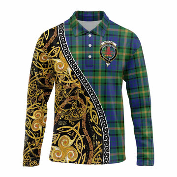 Maitland Tartan Crest Long Sleeve Polo Shirt Celtic Knot and Triple Trickle Spiral Symbols