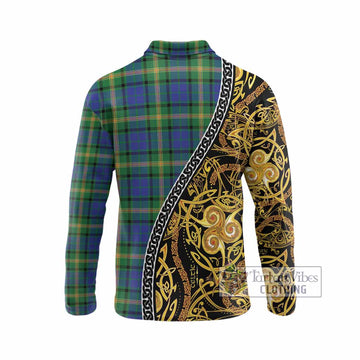 Maitland Tartan Crest Long Sleeve Polo Shirt Celtic Knot and Triple Trickle Spiral Symbols