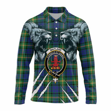 Maitland Tartan Crest Long Sleeve Polo Shirt Ferocious Lion Style