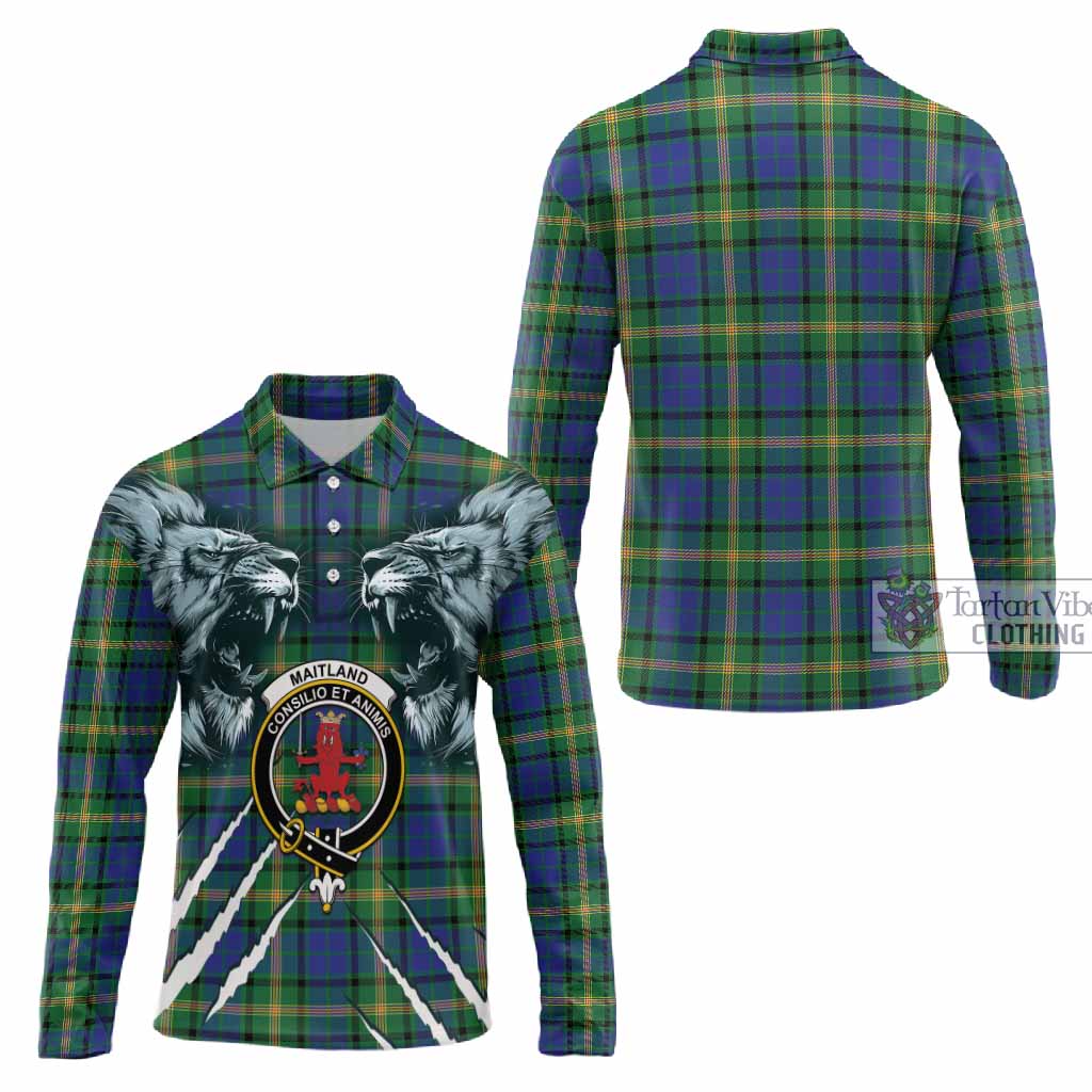 Maitland Tartan Crest Long Sleeve Polo Shirt Ferocious Lion Style