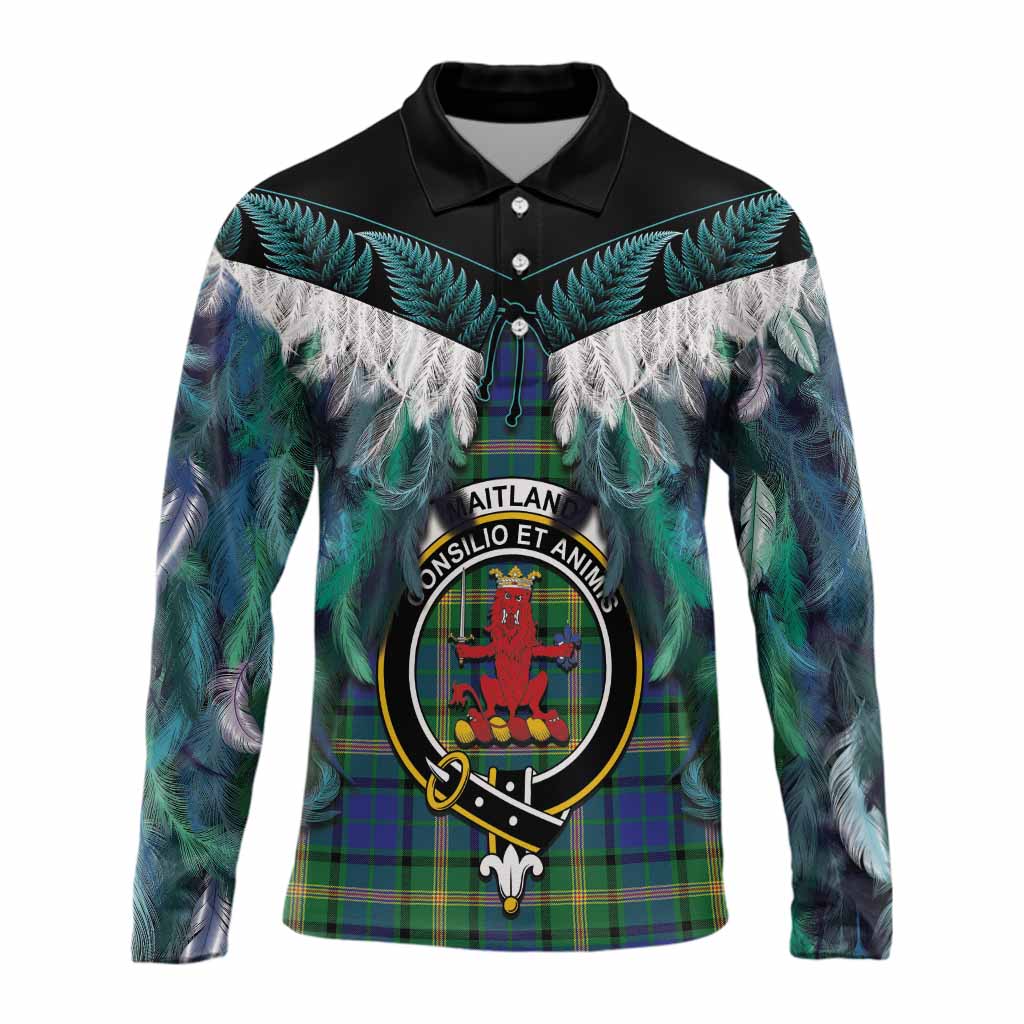 Maitland Tartan Crest Long Sleeve Polo Shirt New Zealand Maori Korowai Cloak