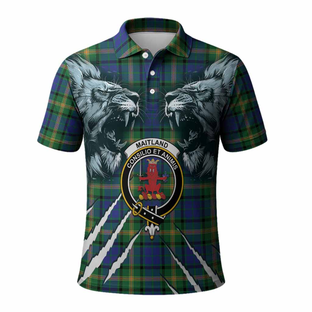 Maitland Tartan Crest Polo Shirt Ferocious Lion Style