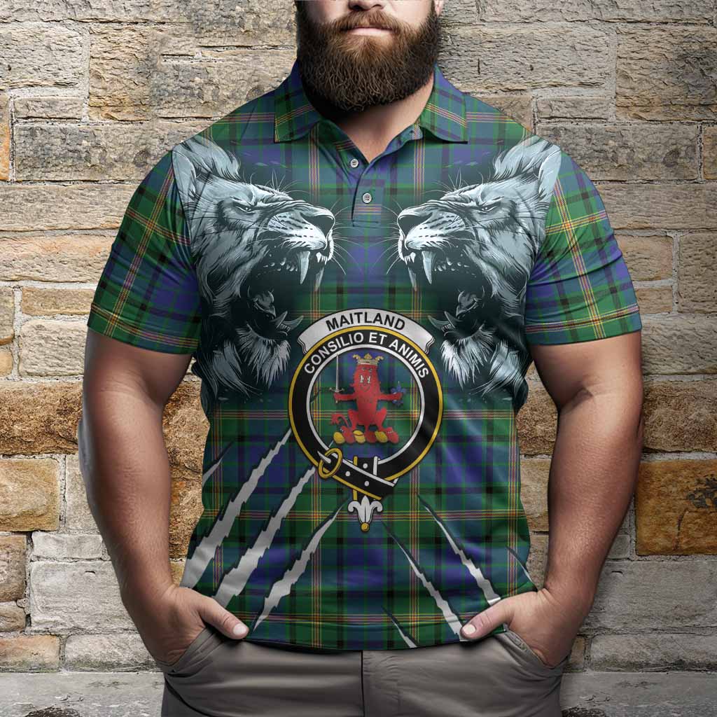 Maitland Tartan Crest Polo Shirt Ferocious Lion Style