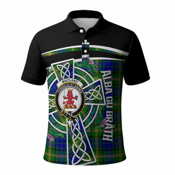 Maitland Tartan Crest Polo Shirt Scottish Thistle Celtic Cross Alba Gu Brath