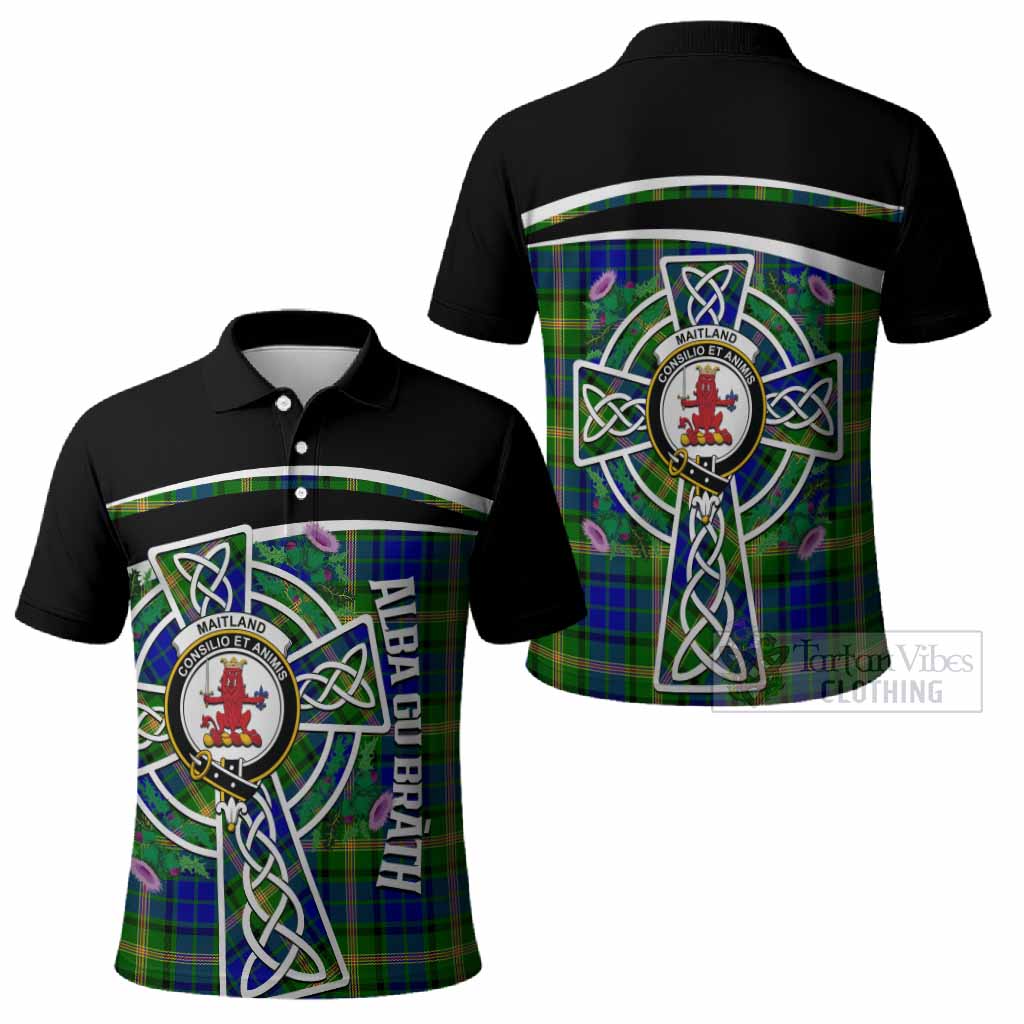 Maitland Tartan Crest Polo Shirt Scottish Thistle Celtic Cross Alba Gu Brath