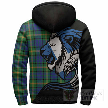 Maitland Tartan Crest Sherpa Hoodie Scottish Golden Lions Wave Flow