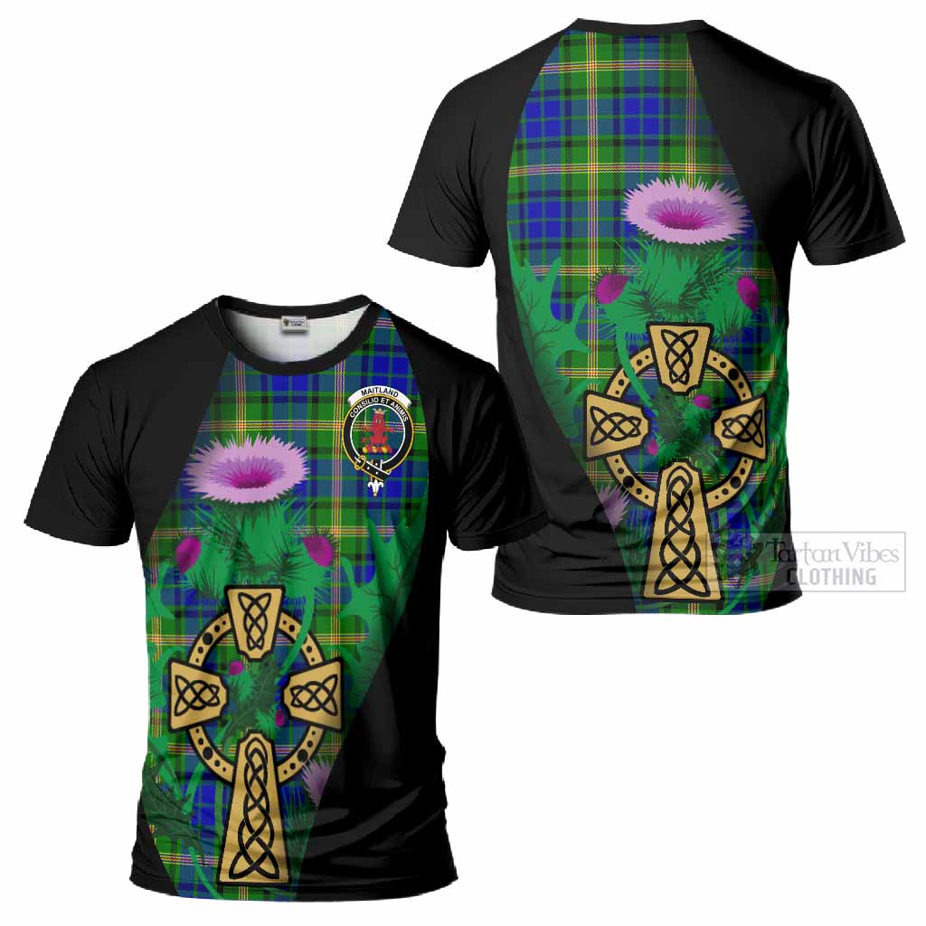 Maitland Tartan Crest T-Shirt Celtic Cross Thistle Flowers