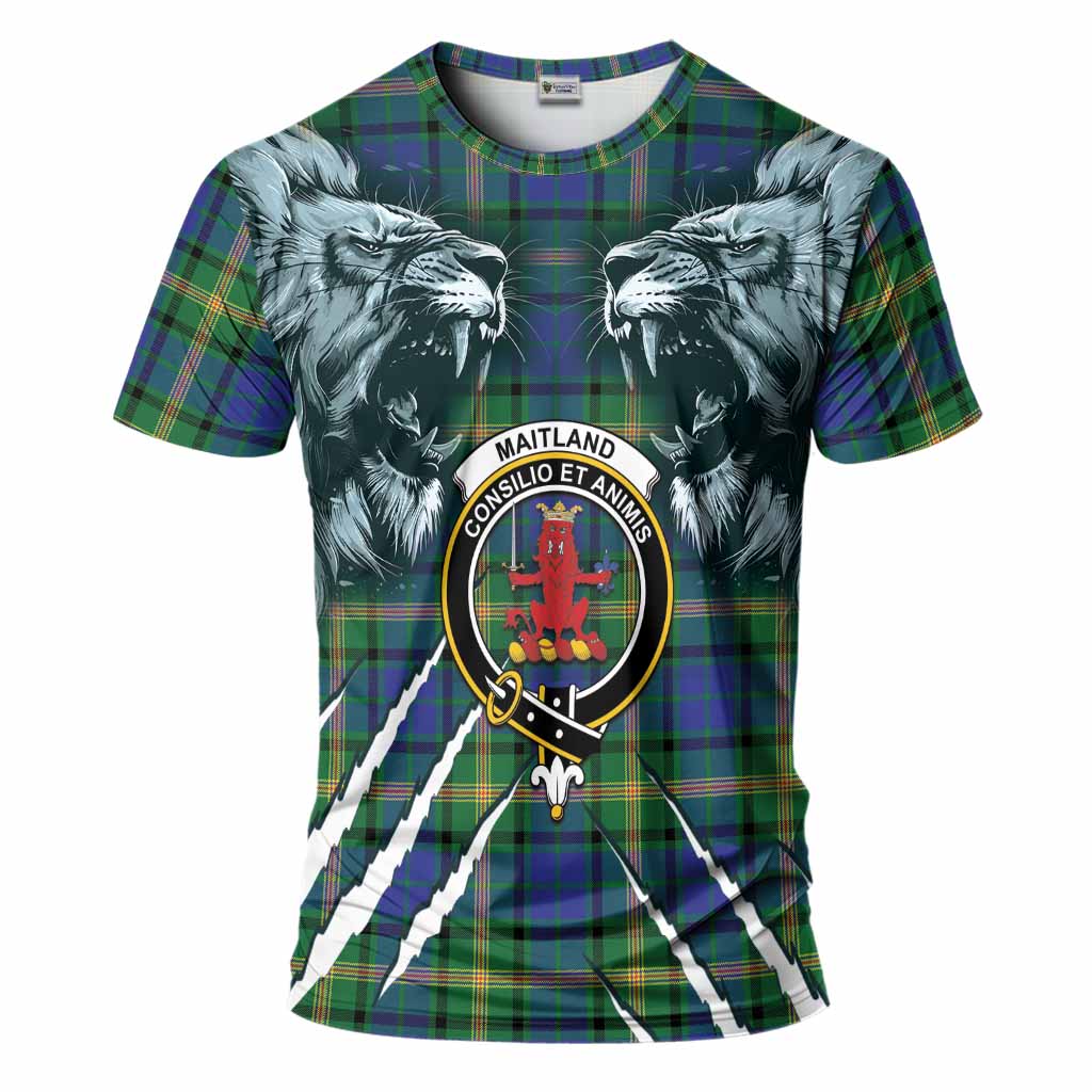 Maitland Tartan Crest T-Shirt Ferocious Lion Style