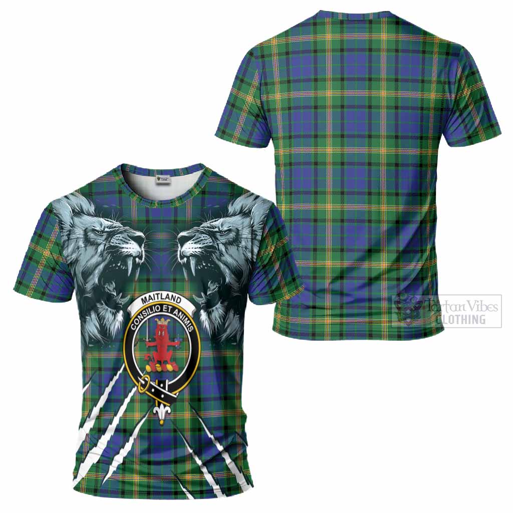 Maitland Tartan Crest T-Shirt Ferocious Lion Style